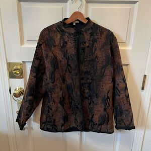 Elegant Brown and Black Blazer with Mandarin Collar